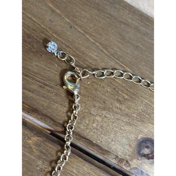 Gold Floral Statement fringe Necklace With Blue & Clear Gem Accents Dangle Chai - Picture 7 of 12